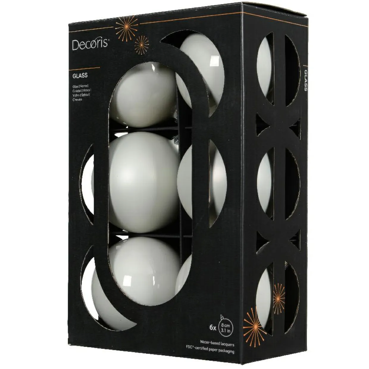 Lot de 6 boules de Noël en verre (D80 mm) Boréal Blanc