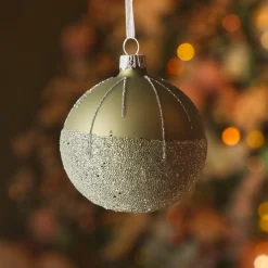 Lot de 6 boules de Noël en verre (D80 mm) Ballotine Vert Romarin