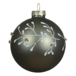 Lot de 3 boules de Noël en verre (D80 mm) Feuillage d'hiver Vert romarin