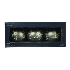 Lot de 3 boules de Noël en verre (D80 mm) Feuillage d'hiver Vert romarin