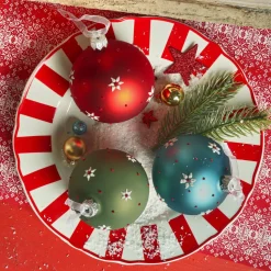 Lot de 6 boules de Noël en verre (D80 mm) Fleurs et pois Multicolore