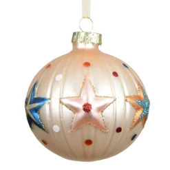Lot de 3 boules de Noël en verre (D80 mm) Cirque étoilé Perle