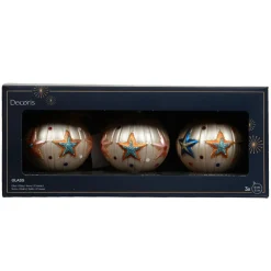 Lot de 3 boules de Noël en verre (D80 mm) Cirque étoilé Perle