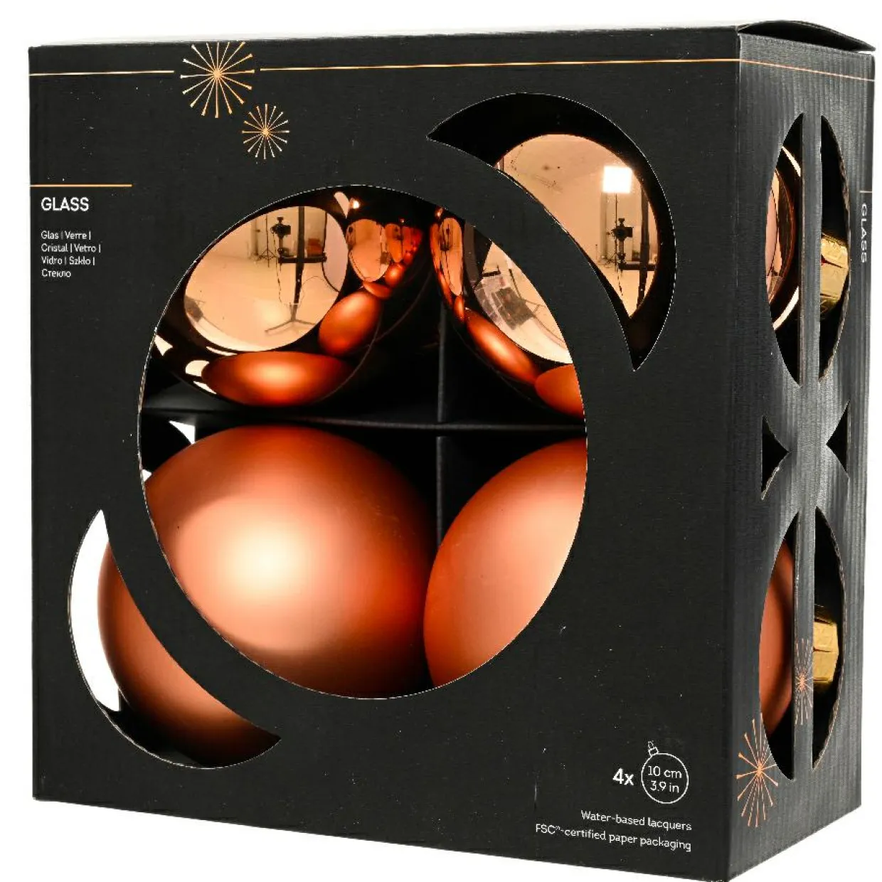 Lot de 4 boules de Noël en verre (D100 mm) Boréal Cognac