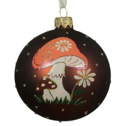 Lot de 6 boules de Noël en verre (D80 mm) Champignon des bois Brun