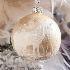 Lot de 6 boules de Noël en verre Licorne Rose poudré