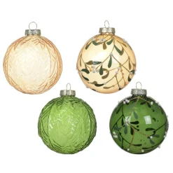 Lot de 12 boules de Noël en verre (80 mm) Skellig transparente Vert et cuivre