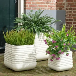 Lot de 3 cache-pots d'extérieur carrés (H49-37-27 cm) Jamie Blanc