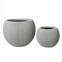 Lot de 2 cache-pots d'extérieur ronds (H41-30 cm) Lennox strié Gris clair