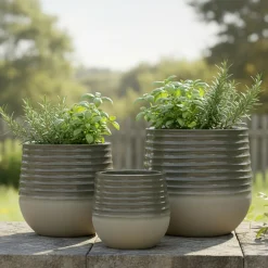 Lot de 3 cache-pots d'extérieur ronds (H49-37-27 cm) Jamie Gris
