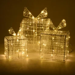 Lot de 3 cadeaux lumineux 90 LED (H20 cm) Santa Blanc chaud