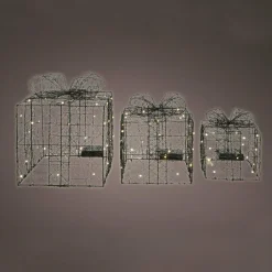Lot de 3 cadeaux lumineux à piles 90 LED (H28 cm) Féerie Blanc chaud
