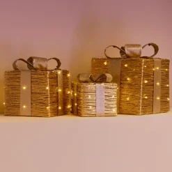 Lot de 3 cadeaux lumineux à piles 30 LED (H30 cm) Westfield Or et Blanc chaud