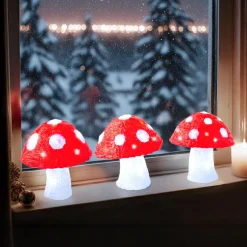Lot de 3 champignons lumineux solaires (H18 cm) Mushy Blanc froid