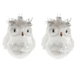 Lot de 2 chouettes à suspendre (H10 cm) Athéna Perle