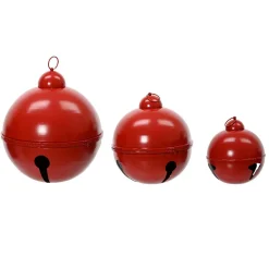 Lot de 3 Cloches Géantes en métal à suspendre (D52-42-31 cm) Grisons Rouge