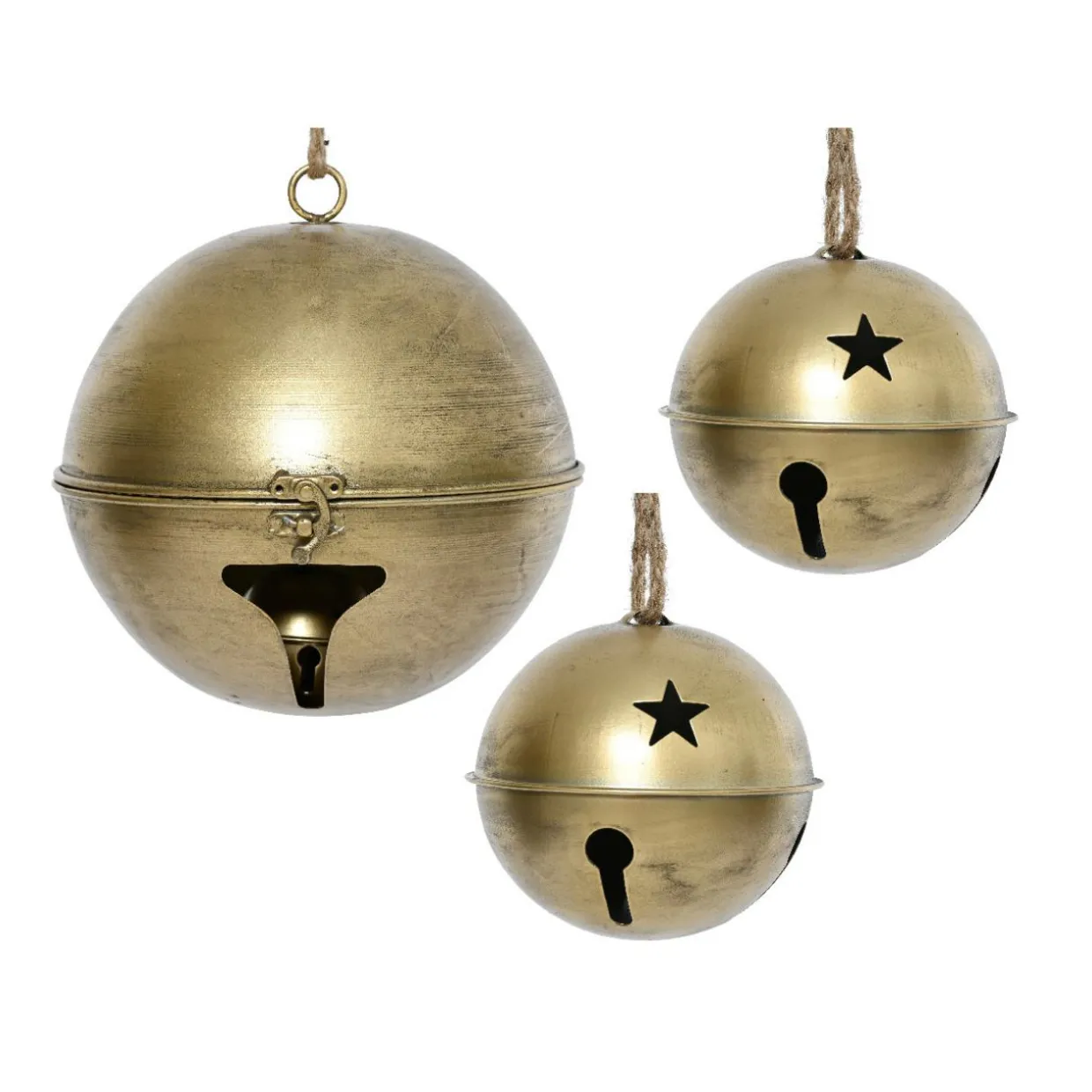 Lot de 3 Cloches métal à suspendre (D24-20-14 cm) Grisons Or