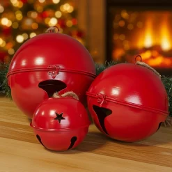 Lot de 3 Cloches métal à suspendre (D24-20-14 cm) Grisons Rouge
