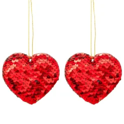 Lot de 2 cœurs à suspendre (H7 cm) Sequins Rouge