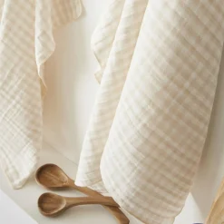 Lot de 2 essuie-main gaze de coton (50 x 70 cm) Gaïa vichy Beige