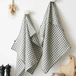 Lot de 2 essuie-main gaze de coton (50 x 70 cm) Gaïa vichy Vert romarin