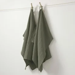 Lot de 2 essuie-mains gaze de coton (70 cm) Gaïa Vert romarin