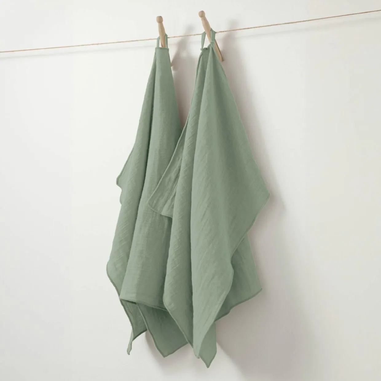 Lot de 2 essuie-mains gaze de coton (70 cm) Gaïa Vert eucalyptus