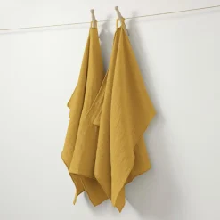 Lot de 2 essuie-mains gaze de coton (70 cm) Gaïa Jaune safran