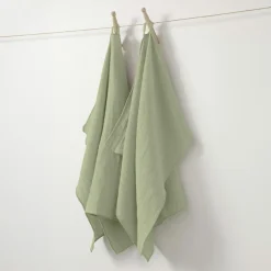 Lot de 2 essuie-mains gaze de coton (70 cm) Gaïa Vert tilleul