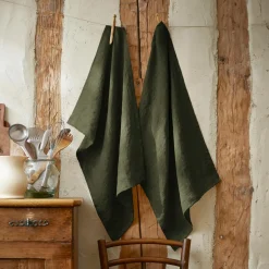Lot de 2 essuie-mains lin lavé (50 x 70 cm) Louise Vert romarin