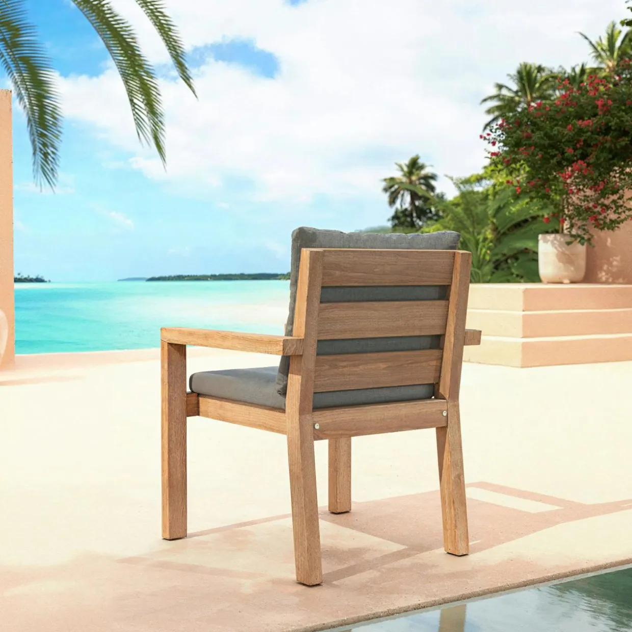 Lot de 2 fauteuils de jardin empilables en bois d'acacia Bornéo Gris anthracite