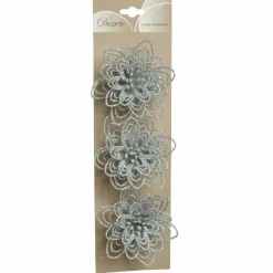 Lot de 3 fleurs sur clip (D11 cm) Floralia Argent