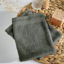 Lot de 2 gants de toilette coton bio (15 x 21 cm) Méline Vert romarin