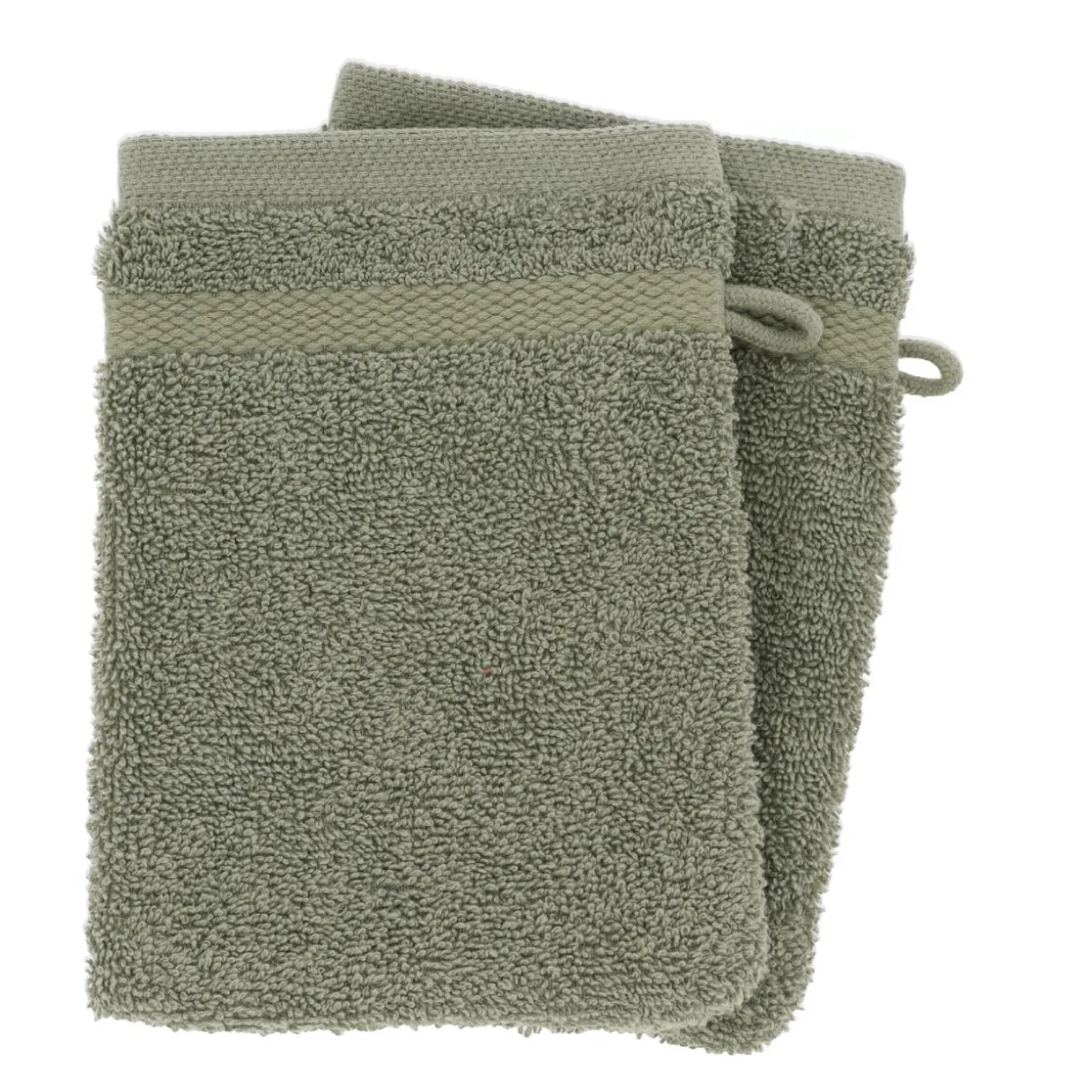 Lot de 2 gants de toilette coton (15 x 21 cm) Timeless Vert kaki