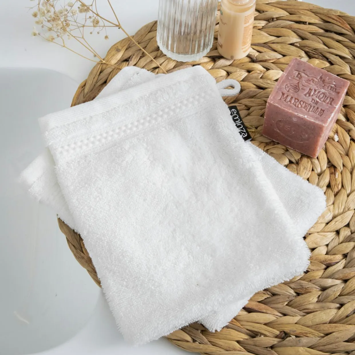 Lot de 2 gants de toilette coton bio (15 x 21 cm) Méline Blanc chantilly