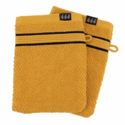 Lot de 2 gants de toilette coton (15 x 21 cm) Black Line Joia Jaune ocre / noir