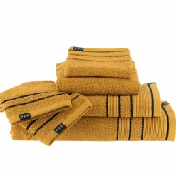 Lot de 2 gants de toilette coton (15 x 21 cm) Black Line Joia Jaune ocre / noir