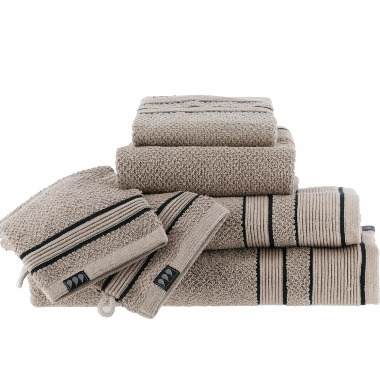 Lot de 2 gants de toilette coton (15 x 21 cm) Black Line Joia Gris ficelle / noir