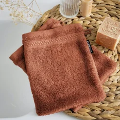 Lot de 2 gants de toilette coton bio (15 x 21 cm) Méline Terracotta