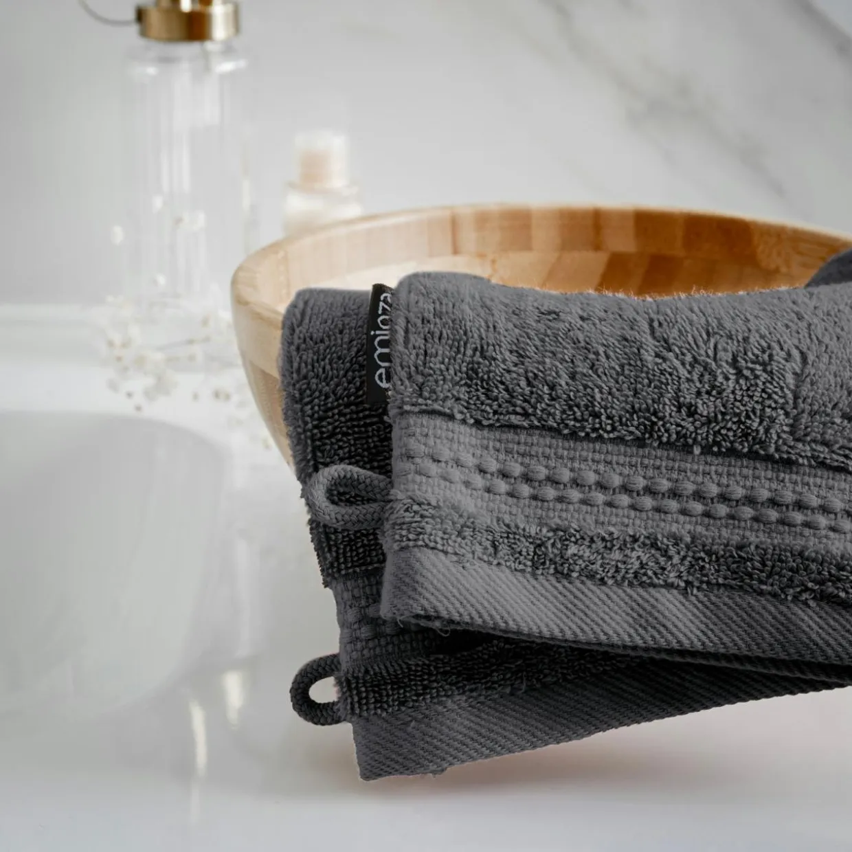 Lot de 2 gants de toilette coton bio (15 x 21 cm) Méline Gris orage