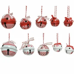 Lot de 14 grelots en fer (H6 cm) Blanc et Rouge