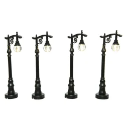 Lot de 4 lampadaires illuminés (H10 cm) Anciens pour aménager un village