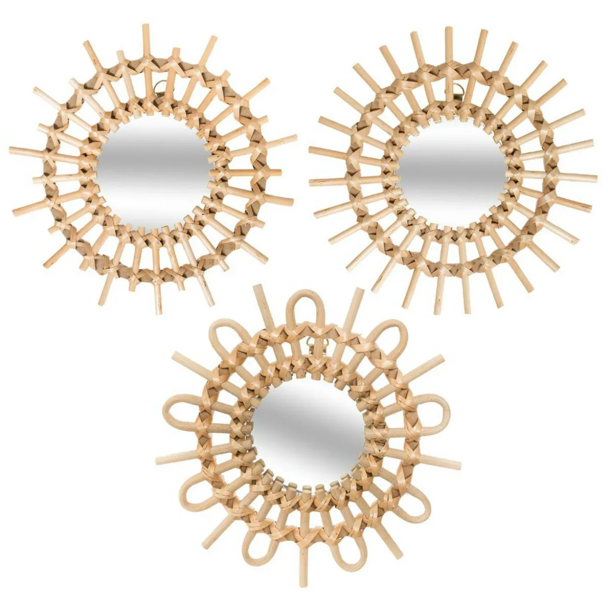 Lot de 3 miroirs (D28 cm) Soleil Rotin Naturel