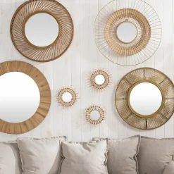 Lot de 3 miroirs (D28 cm) Soleil Rotin Naturel