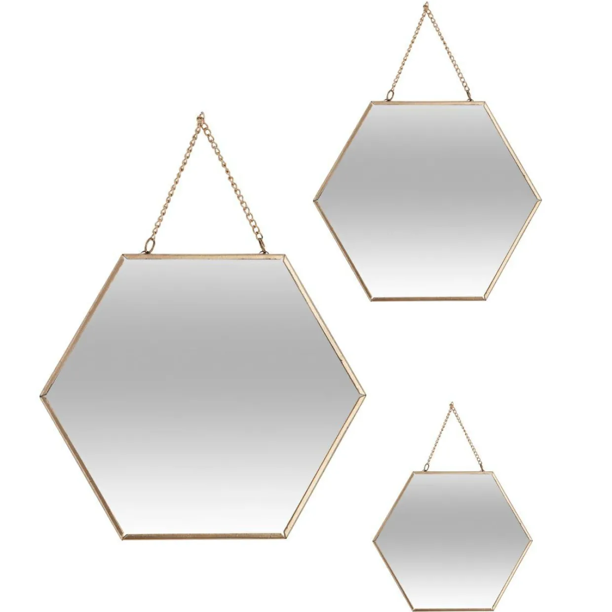 Lot de 3 miroirs en métal (H26 cm) Hexagonal Or