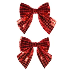 Lot de 2 noeuds de Noël (H13 cm) Disco Rouge