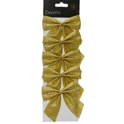 Lot de 5 nœuds de Noël (H9 cm) Scintillant Or