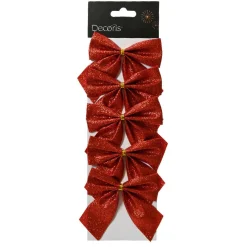 Lot de 5 nœuds de Noël (H9 cm) Scintillant Rouge