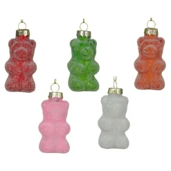 Lot de 5 Oursons en verre (H8 cm) Bonbons Gourmandise Multicolore