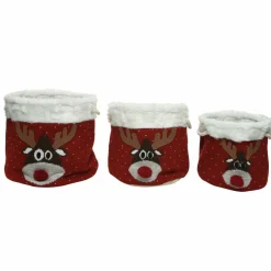 Lot de 3 paniers de rangement (H35 cm) Têtes de Renne Rouge